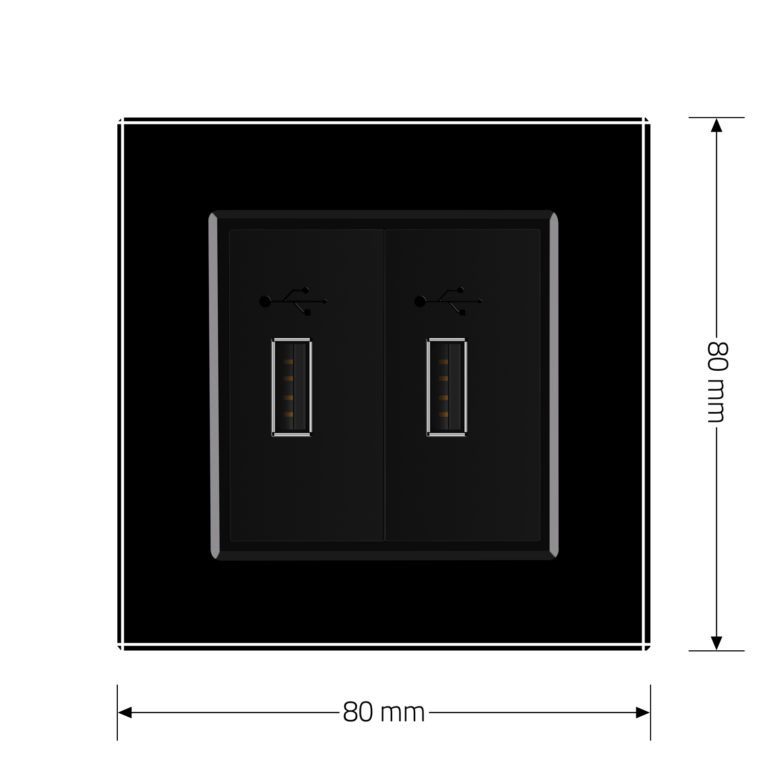 Розетка подвійна USB з блоком живлення LIVOLO чорна матова скло Коломия - фото 9