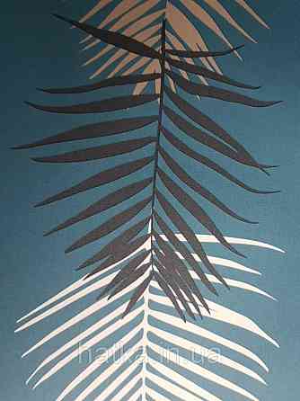 Шпалери вінілові Lutece Bensimon листя папороті білі чорні сірі бежеві на темно-синьому Київ