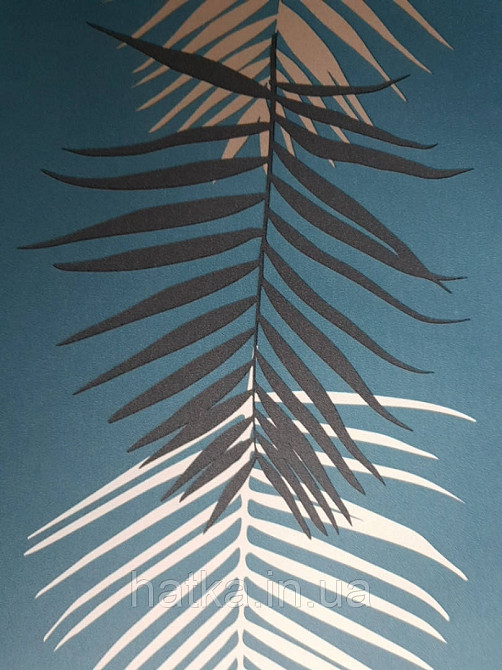 Шпалери вінілові Lutece Bensimon листя папороті білі чорні сірі бежеві на темно-синьому Київ - фото 3