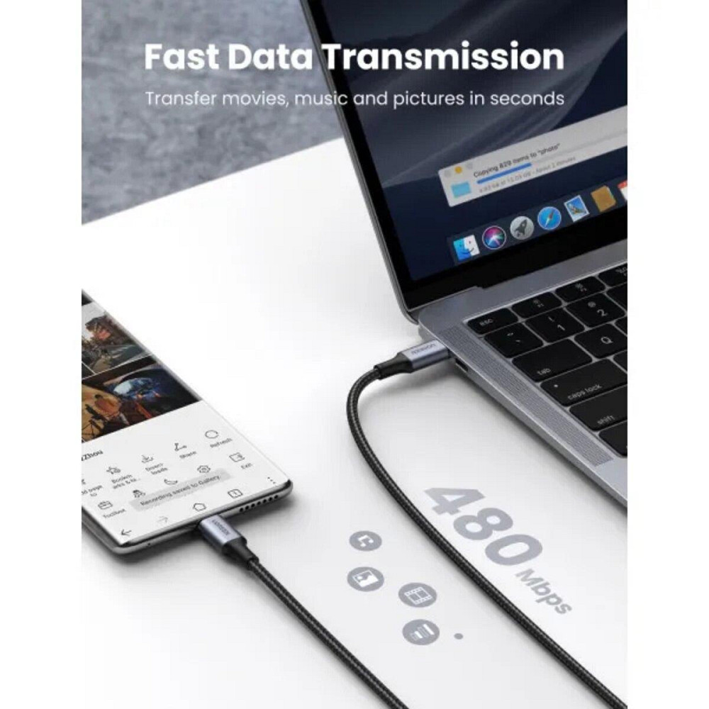 Кабель UGREEN US316 USB-C алюмінієві конектори, плетений 2m, колір чорний UGR-70429 Одеса - фото 5