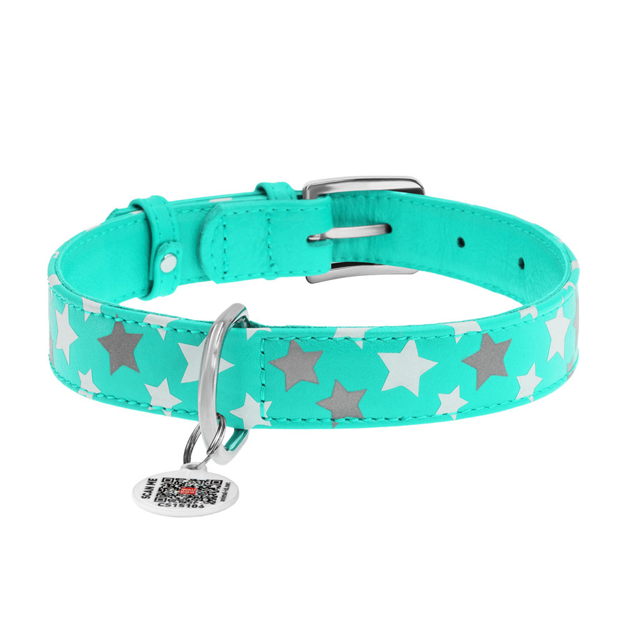Нашийник для собак шкіряний WAUDOG Glamour з QR паспортом, візерунок "Зірочка", світлонакопичув Коломыя - изображение 2