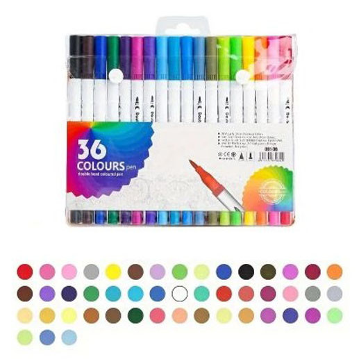 Профессиональный набор 36 шт двухсторонних маркеров линер+кисть с мягкой головкой на водной основе ND-67 Львов - изображение 1