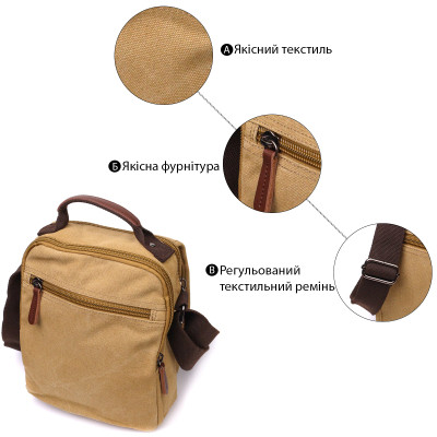 Сумка Vintage На плече з текстилю Пісочна (22229) Вінниця - фото 8