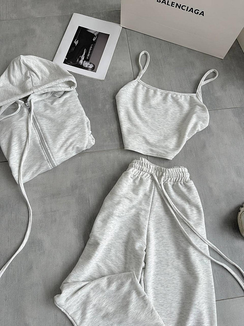 Женский повседневный костюм тройка: кофта топ и штаны двунить 46/48, Меланж Одесса - изображение 9