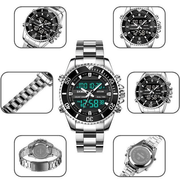 Мужские наручные часы Skmei 1850 (Серебристые с черным циферблатом) Винница - изображение 8