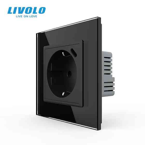 LIVOLO Електрична розетка з USB Type-C 18Вт для зарядки, з заземленням, LIVOLO, чорна, скляна м Коломыя
