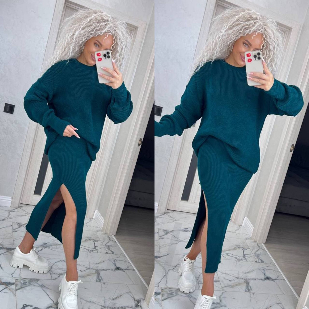 Женский вязаный костюм юбка с разрезом и джемпер.  42-50р. Киев - изображение 4