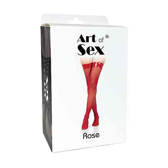 Панчохи в дрібну сітку з коронкою Art of Sex - Rose, колір чорний з ефектом мокрого оксамиту, S Sex Aura Київ