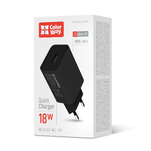 Зарядний пристрій мережевий USB 3,0A QC 18W чорний ColorWay CW-CHS013Q-BK Житомир - фото 1