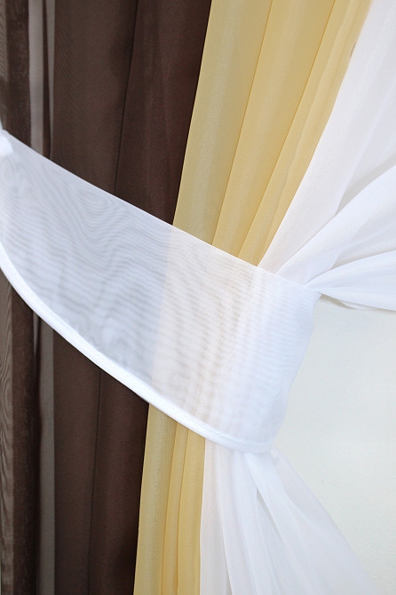Кухонні штори VR-Textil № 054к комбіновані венге з бурштиновим і білим 400х170 см (50-053) Київ - фото 3