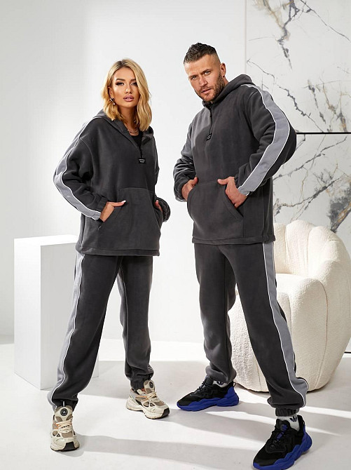 Женский повседневный флисовый костюм, двусторонний флис полар Графит, 48/52 Одесса - изображение 3