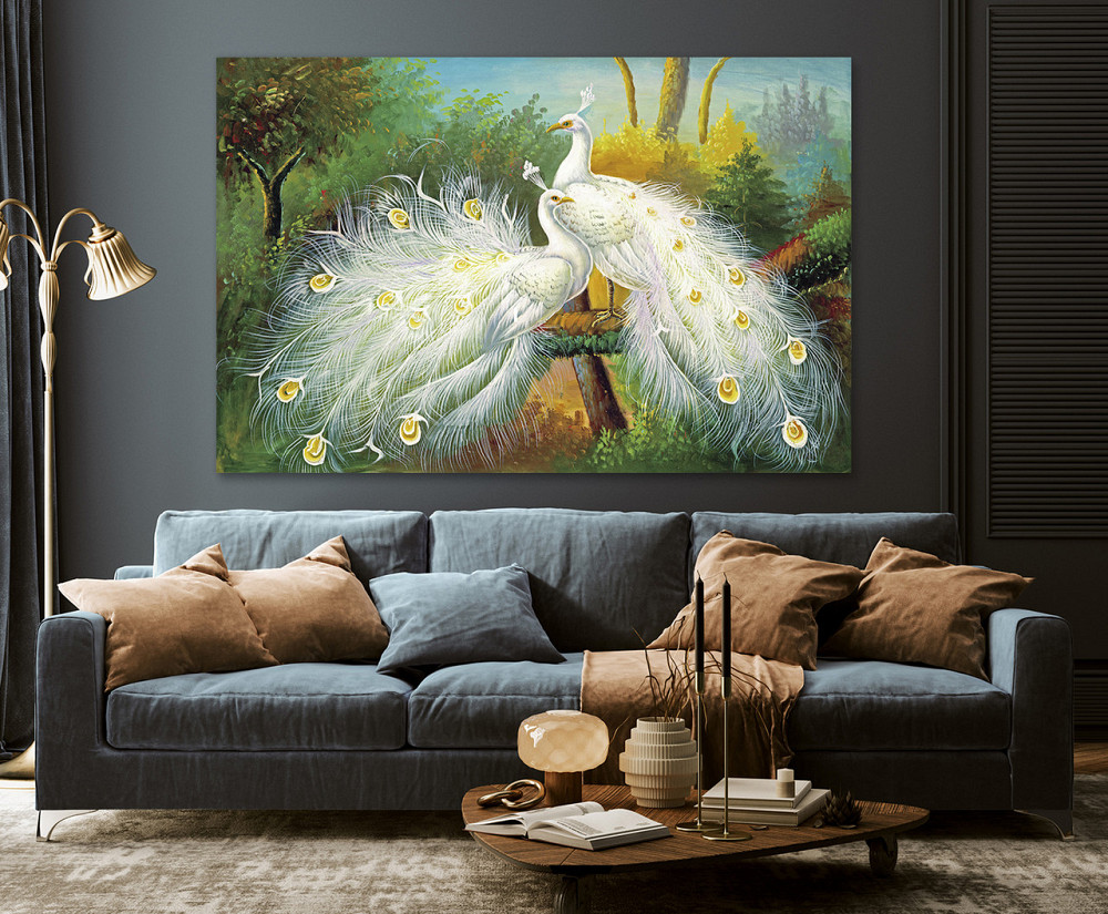 Картина полотно у вітальню / спальню  Закохані Павичі      MLP_255 ( 60х30см ) 50x100 см Київ - фото 3