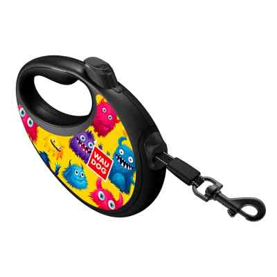 Повідець для собак WAUDOG R-leash з контейнером для пакетів "Мохнаті монстри", світловідбивна стрічка, S (255-4050) Вінниця