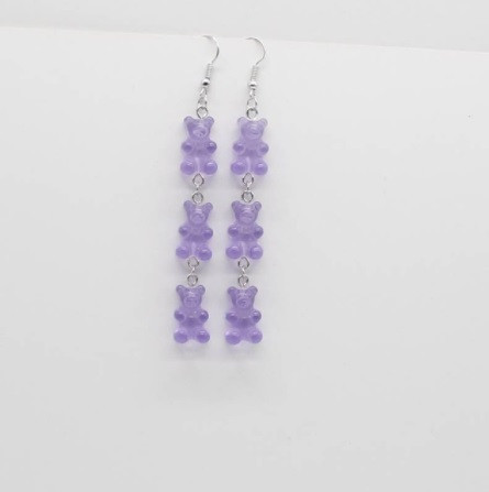 Сережки у вигляді ведмедиків, бузкові - довжина 8см, смола Київ - фото 1