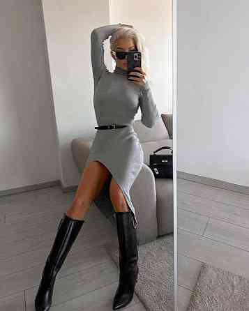 Женское облегающее платье с вырезом турецкий рубчик резинка Серый, 44/46 Одесса