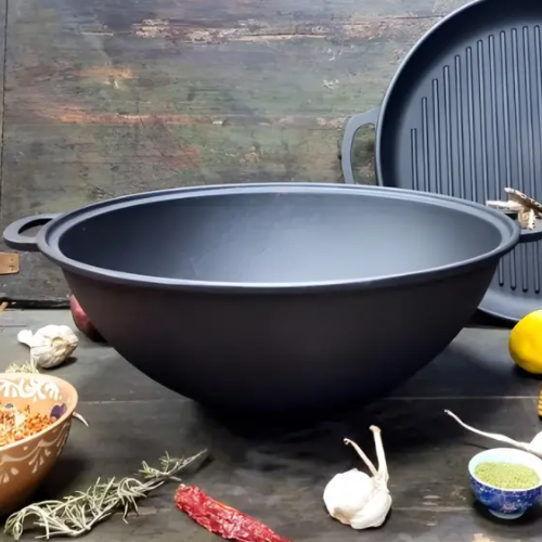 Казан "узбецький" WOK чавунний 15л з кришкою-сковородою гриль V15СРGr Майстерня Житомир - фото 7