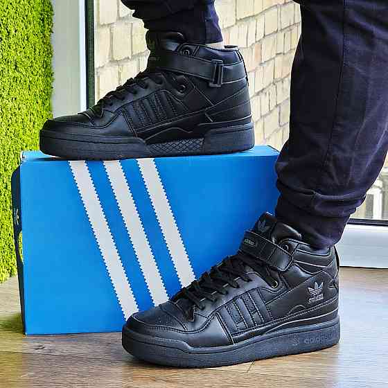 Високі Чорні Кросівки Adidas Forum Шкіряні Чоловічі Черевики Адідас Форум (розміри: 41,42,43,44,45,46) Дніпро