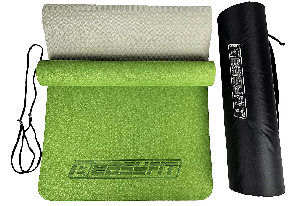 EasyFit Килимок для йоги та фітнеса EasyFit TPE+TC 6мм двошаровий + Чохол зелений з сірим Коломыя - изображение 7
