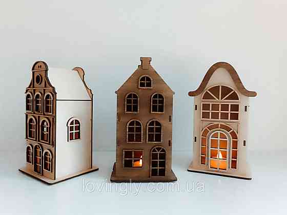 Набір з трьох будиночків у європейському стилі з підсвічуванням 22 см. Ірпінь