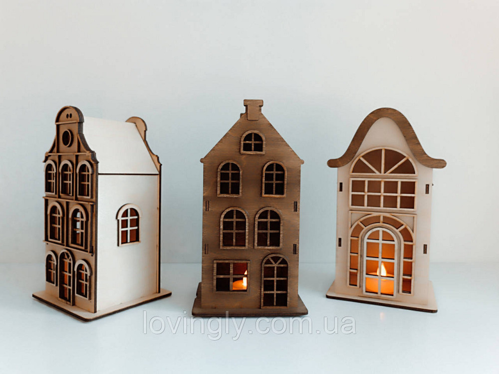 Набор из трех домиков в европейском стиле с подсветкой 22 см. Ирпень - изображение 5