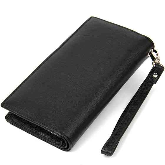 Практичний шкіряний гаманець-клатч Чорний (ST Leather) Київ