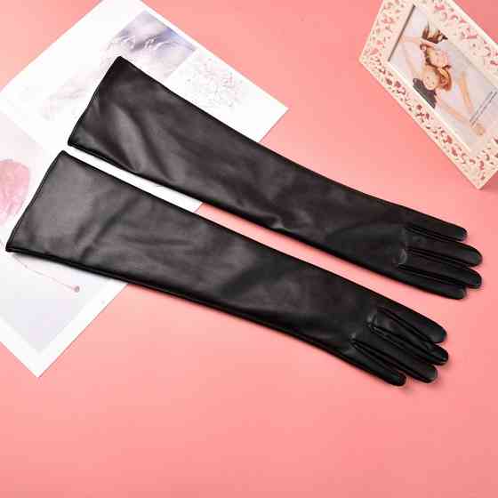 Рукавички високі жіночі із екошкіри чорний L Київ