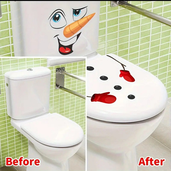 Наклейка Різдвяна Сніговик для ванної кімнати 30 на 30 см білий Київ - фото 3