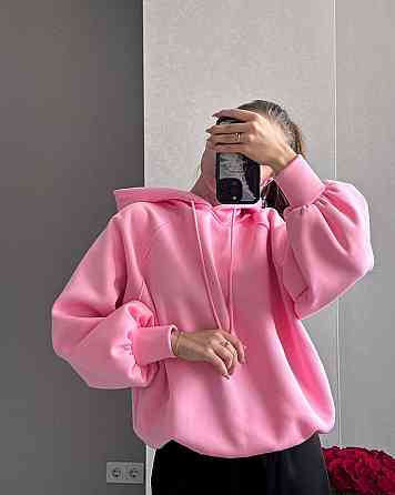 Жіноча базова тепла худіоверсайз тринитка на флісі Рожевий Одеса