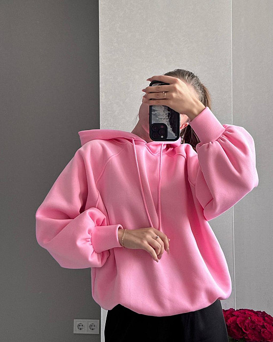 Жіноча базова тепла худіоверсайз тринитка на флісі Рожевий Одеса - фото 2