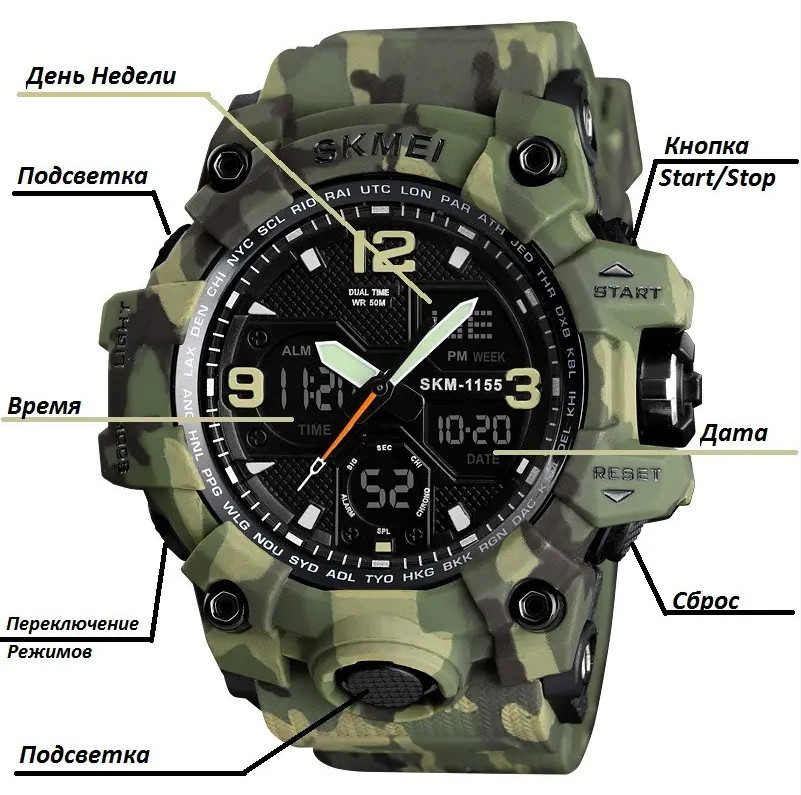 Мужские наручные часы Skmei Hamlet 1155 Зеленый камуфляж Винница - изображение 5