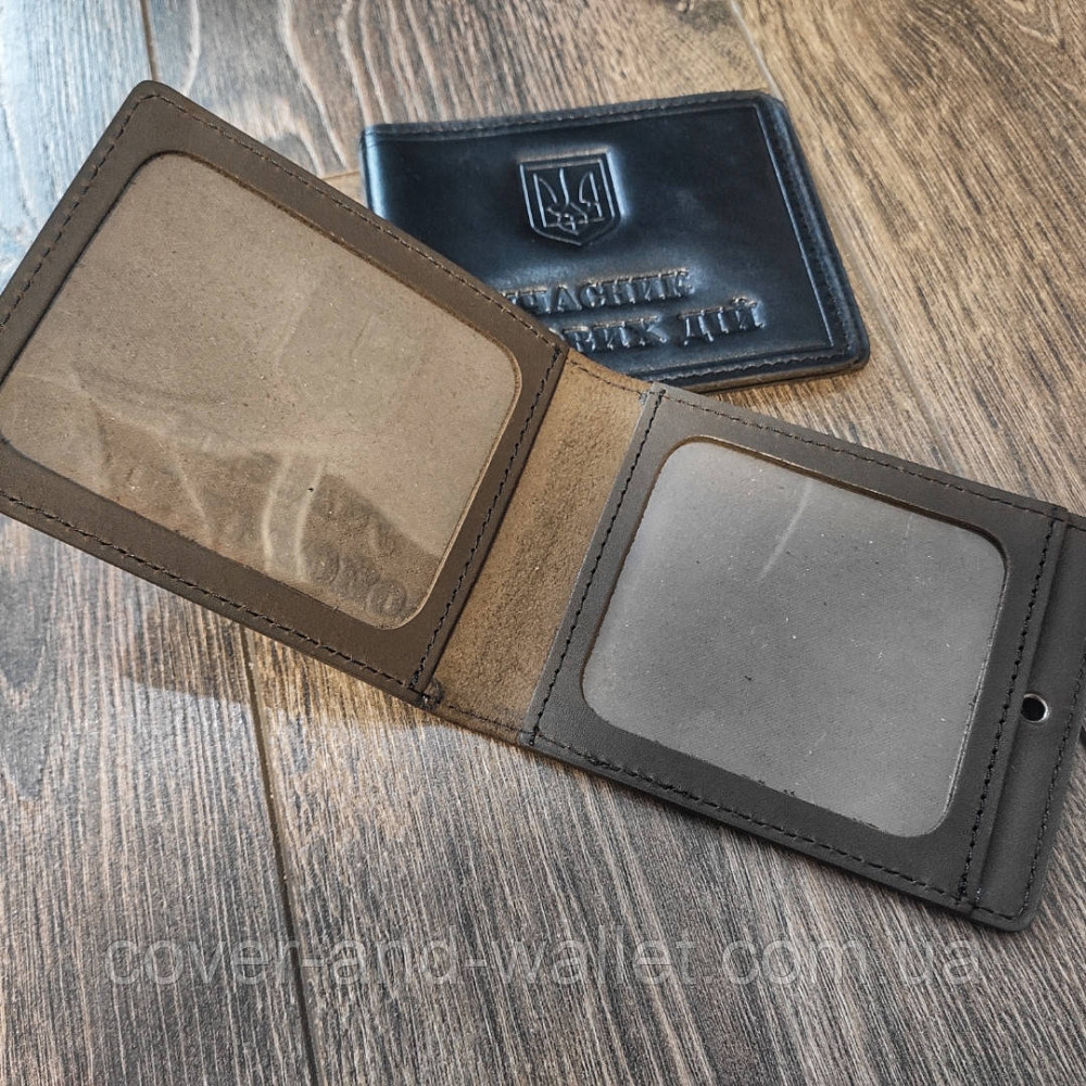 Коричневая кожаная обложка Учасник бойових дій Київ - фото 6