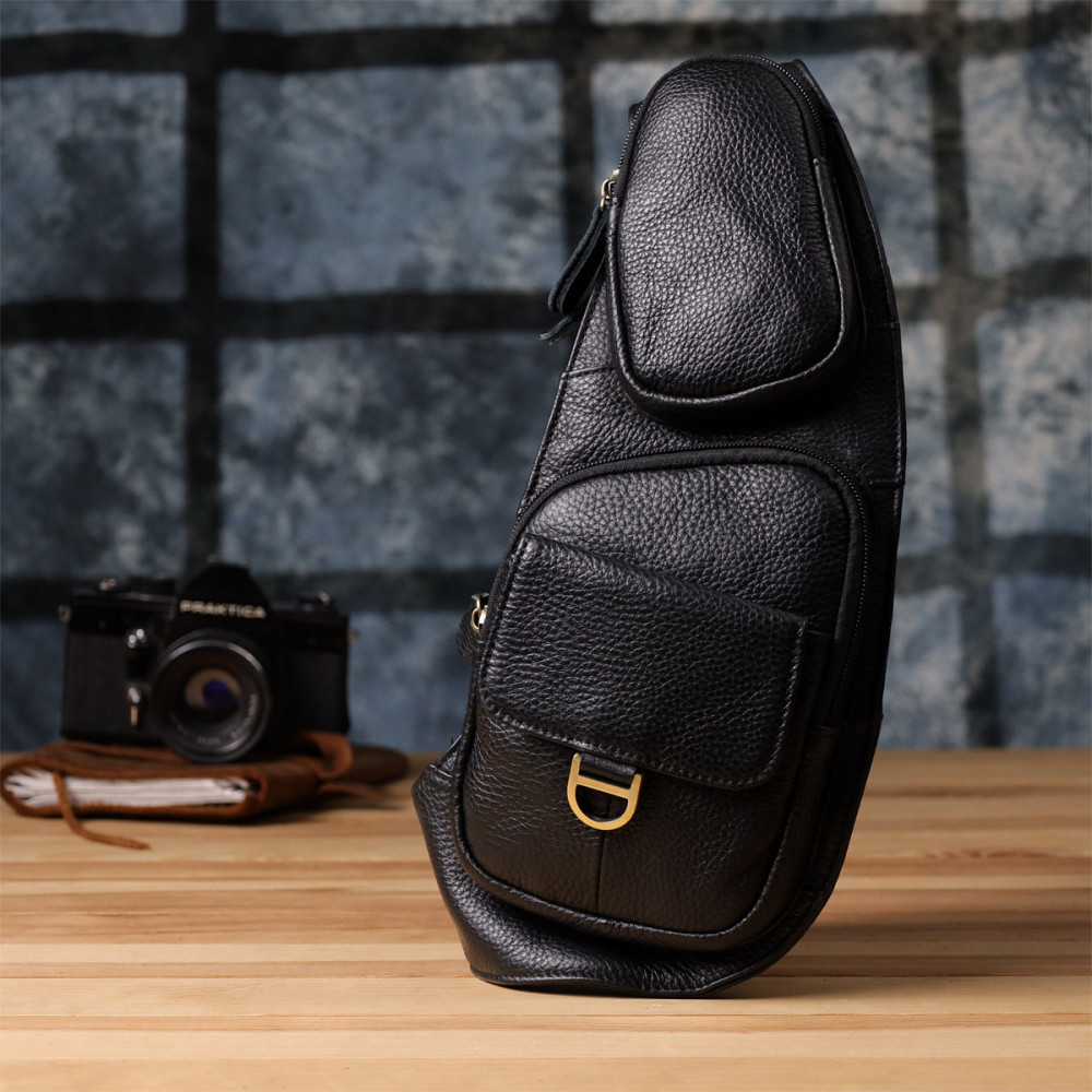 Чоловіча сумка через плече із зернистої натуральної шкіри Чорний (Vintage) Київ - фото 3