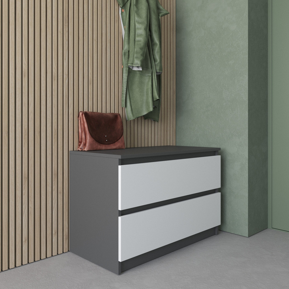 Комод VAYS R-19 Антрацит-Білий фасад, 2 шухляди без ручок, ЛДСП, 80×40×53 см - для передпокою, спальні, вітальні Львів - фото 1
