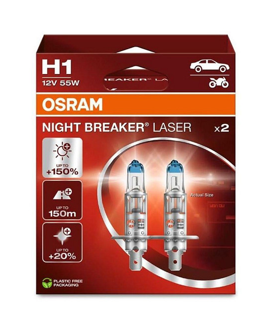 Комплект галогенових ламп OSRAM H1 64150NL-2HB Night Breaker LASER NG +150% 55W 12V P14,5s (2 шт) Харків - фото 1