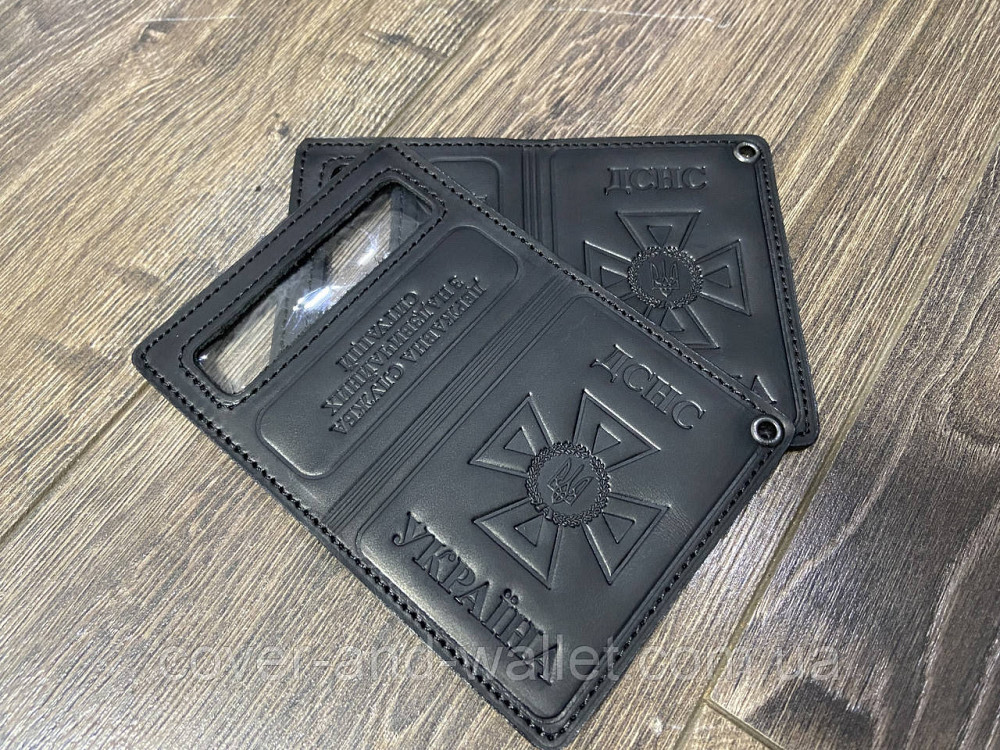 Обкладинка на нове посвідчення ДСНС із вінтажної шкіри чорного кольору Київ - фото 4