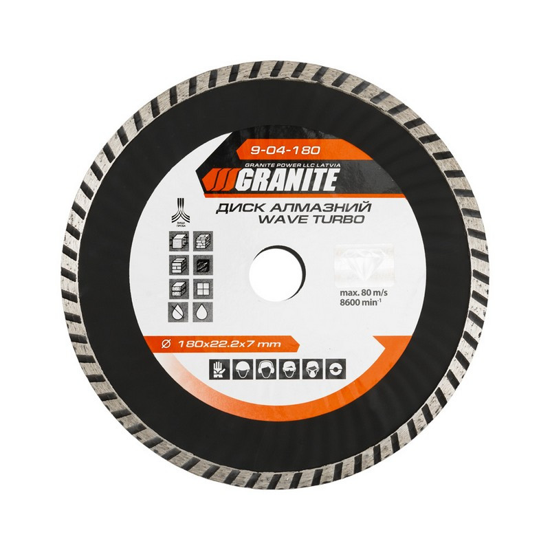 Диск алмазний GRANITE TURBO WAVE 180×2.6 мм 22-24% 8600 об/хв 9-04-180 Коломия - фото 1