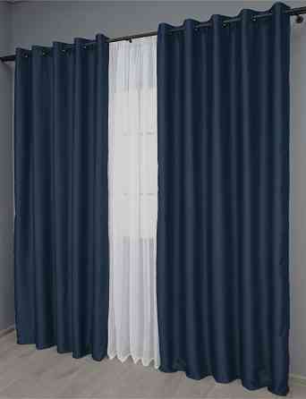Комплект штор на люверсах VR-Textil Midnight № 1164ш Темно-синій 150х270 см 2 шт (37-0160) Київ