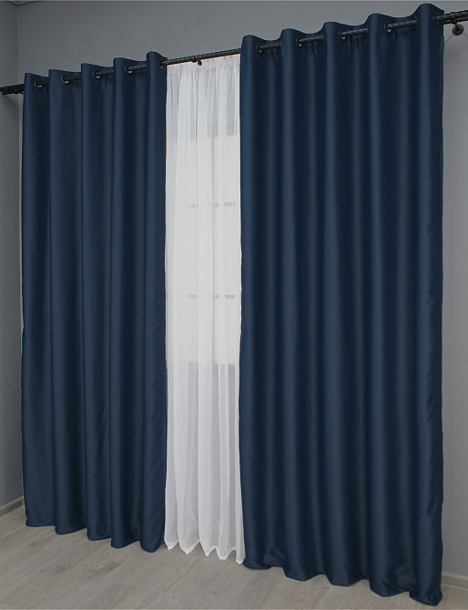 Комплект штор на люверсах VR-Textil Midnight № 1164ш Темно-синий 150х270 см 2 шт (37-0160) Киев - изображение 4