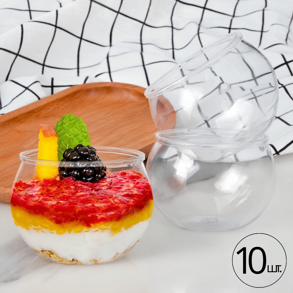 Набор стаканов десертных 75 мл, 10 шт, многоразовые, пластиковые,прочные курглые, для фуршетов креманка для десертов,прозрачная Каменец-Подольский - изображение 1