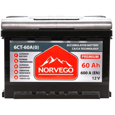 Акумулятор автомобільний NORVEGO ВЕСТА Premium 60A +прав (0) (600 пуск) Вінниця - фото 1