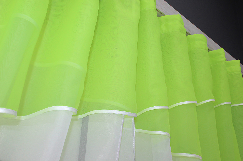Кухонные шторы VR-Textil № 091к с ламбрекеном и подвязками неоново-салатовый с белым 280х170 см (52-0686) Киев - изображение 5
