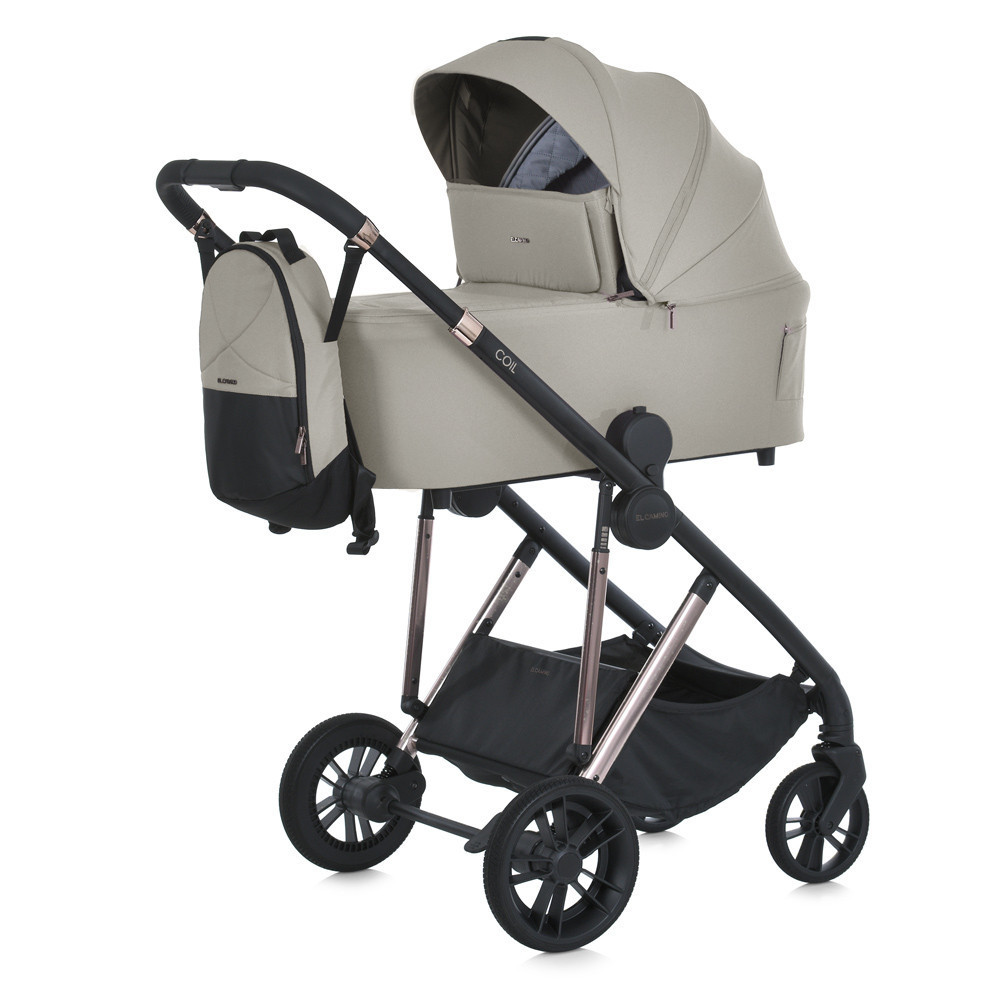 Коляска універсальна 2в1 El Camino COIL Cloud Beige люлька + прогулянковий блок сумка дощовик москітна сітка Бежева (ME 1190) Чернигов - изображение 1