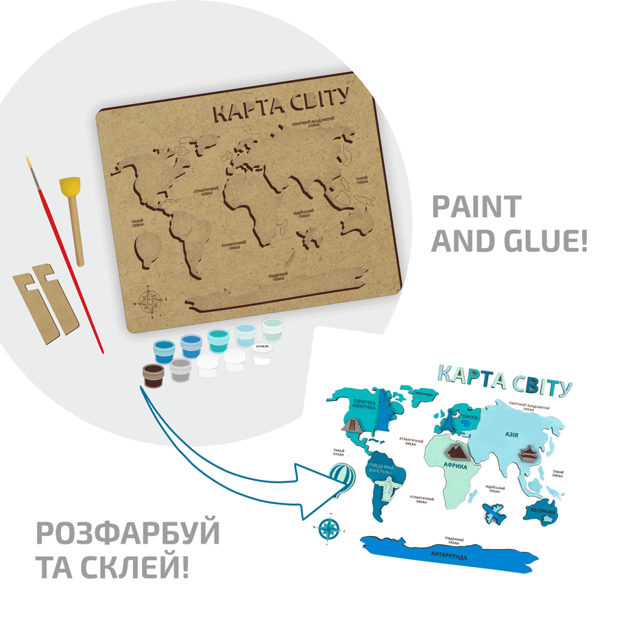 Набір Карта світу 3D МДФ 30 5х37 5см ROSA Talent Київ - фото 3