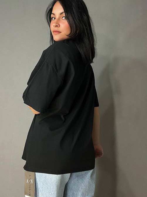 Футболка женская A-N 26075 оверсайз базовая с нашивкой, черный, one size Киев - изображение 7