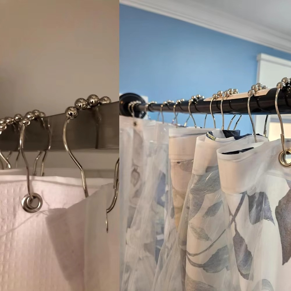 Кольца-крючки роликовые на шторку для ванной и душевой комнаты ролики на штору металлические, оттенок никель 12 штук Каменец-Подольский - изображение 3