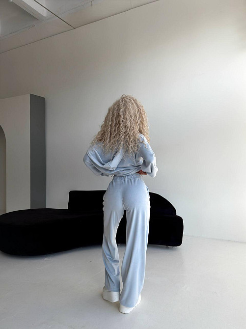 Женский велюровый костюм тройка: кофта корсет и штаны Голубой, 42/46 Одесса - изображение 5