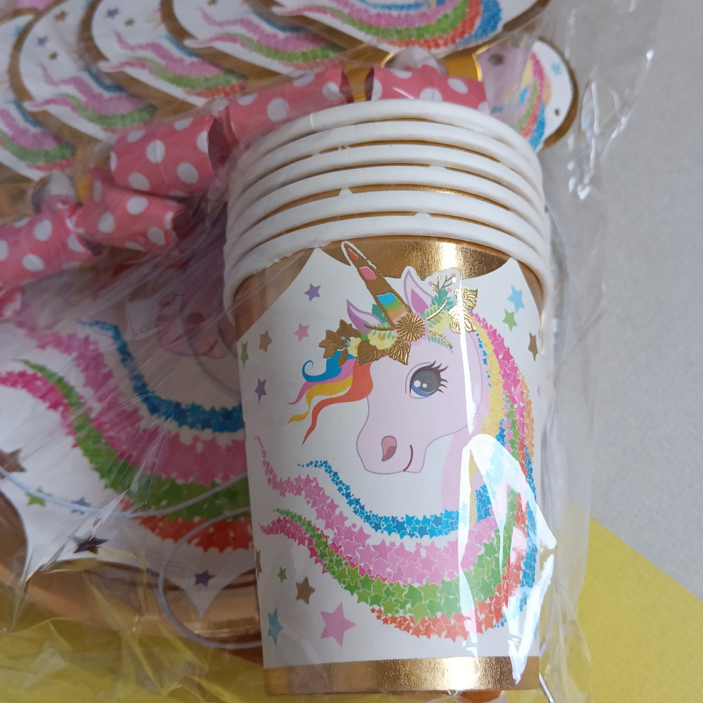 Набір до дня народження на 6 персон, 36 предметів: окуляри, стакани, тарілки 18см, дудочки, ковпачки, Київ - фото 3