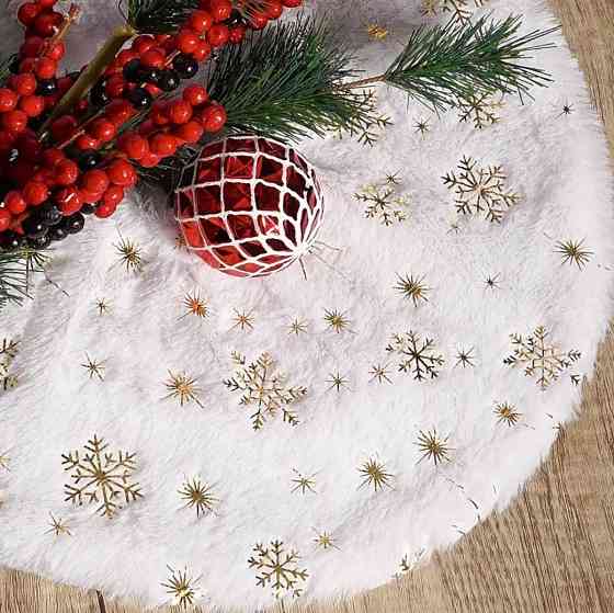 Килим під ялинку з золотистими сніжинками 38 см білий Київ