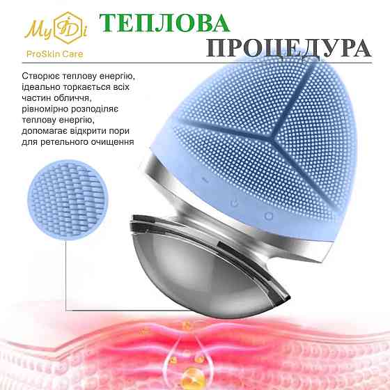 Ультразвукова електрощітка для вмивання обличчя з EMS для масажу та ліфтингу EMS cleansing brush & massager MyIDi Київ