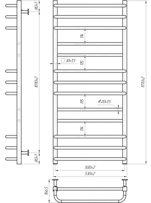 Водяна рушникосушарка Mario INOX Преміум Люкс 1170х540/500 Київ - фото 4